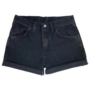 90's Vintage High Waist Black Cuffed Denim Shorts